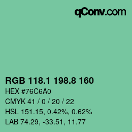 カラーコード: RGB 118.1 198.8 160 | qconv.com