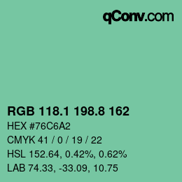 カラーコード: RGB 118.1 198.8 162 | qconv.com