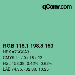 Color code: RGB 118.1 198.8 163 | qconv.com