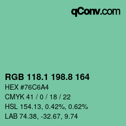 カラーコード: RGB 118.1 198.8 164 | qconv.com