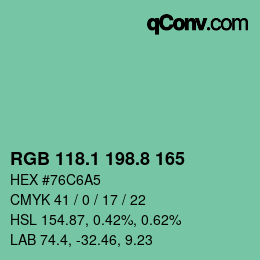 カラーコード: RGB 118.1 198.8 165 | qconv.com