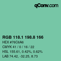 カラーコード: RGB 118.1 198.8 166 | qconv.com