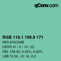 カラーコード: RGB 118.1 198.8 171 | qconv.com