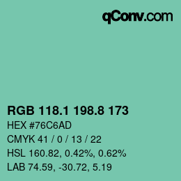 Código de color: RGB 118.1 198.8 173 | qconv.com