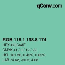 カラーコード: RGB 118.1 198.8 174 | qconv.com