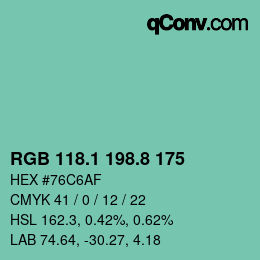 カラーコード: RGB 118.1 198.8 175 | qconv.com
