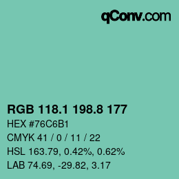 Color code: RGB 118.1 198.8 177 | qconv.com