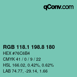 カラーコード: RGB 118.1 198.8 180 | qconv.com