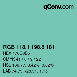 カラーコード: RGB 118.1 198.8 181 | qconv.com