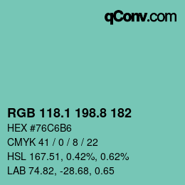 Color code: RGB 118.1 198.8 182 | qconv.com