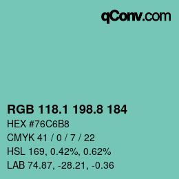 カラーコード: RGB 118.1 198.8 184 | qconv.com