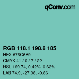 カラーコード: RGB 118.1 198.8 185 | qconv.com