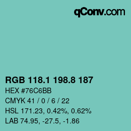 Farbcode: RGB 118.1 198.8 187 | qconv.com