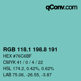 Color code: RGB 118.1 198.8 191 | qconv.com