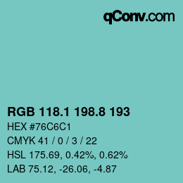 カラーコード: RGB 118.1 198.8 193 | qconv.com