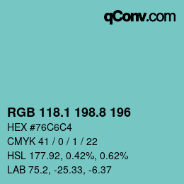 Color code: RGB 118.1 198.8 196 | qconv.com