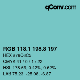 Color code: RGB 118.1 198.8 197 | qconv.com