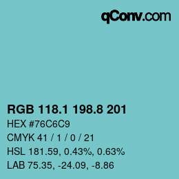 Color code: RGB 118.1 198.8 201 | qconv.com