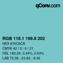 Color code: RGB 118.1 198.8 202 | qconv.com