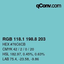 Color code: RGB 118.1 198.8 203 | qconv.com