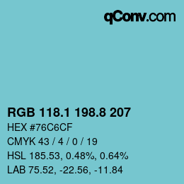 Color code: RGB 118.1 198.8 207 | qconv.com