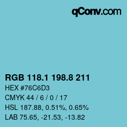 Color code: RGB 118.1 198.8 211 | qconv.com