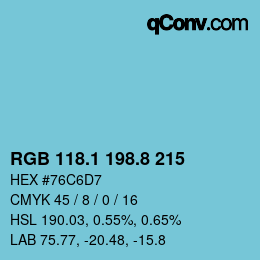 Color code: RGB 118.1 198.8 215 | qconv.com