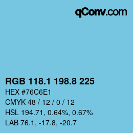 Color code: RGB 118.1 198.8 225 | qconv.com