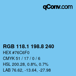 Color code: RGB 118.1 198.8 240 | qconv.com