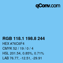 Color code: RGB 118.1 198.8 244 | qconv.com