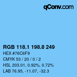 Color code: RGB 118.1 198.8 249 | qconv.com