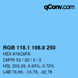 Color code: RGB 118.1 198.8 250 | qconv.com