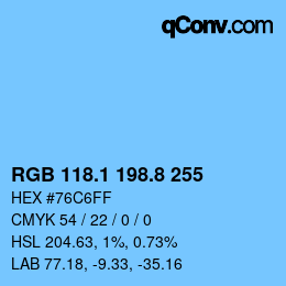 Color code: RGB 118.1 198.8 255 | qconv.com