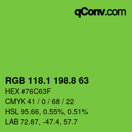カラーコード: RGB 118.1 198.8 63 | qconv.com