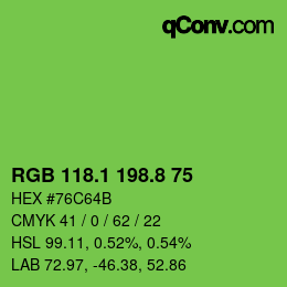 カラーコード: RGB 118.1 198.8 75 | qconv.com
