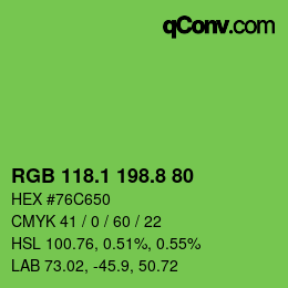 カラーコード: RGB 118.1 198.8 80 | qconv.com