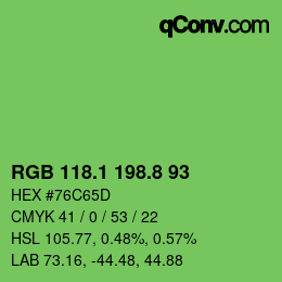カラーコード: RGB 118.1 198.8 93 | qconv.com