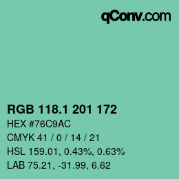 カラーコード: RGB 118.1 201 172 | qconv.com