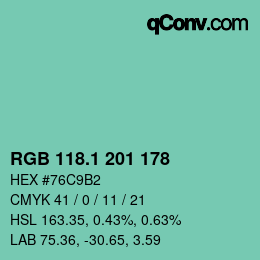 カラーコード: RGB 118.1 201 178 | qconv.com