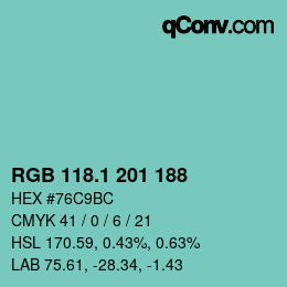 カラーコード: RGB 118.1 201 188 | qconv.com