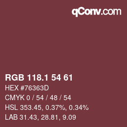 カラーコード: RGB 118.1 54 61 | qconv.com