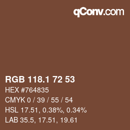 カラーコード: RGB 118.1 72 53 | qconv.com