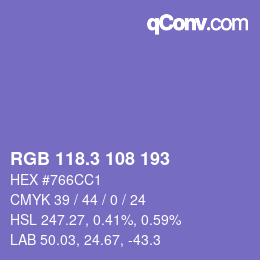カラーコード: RGB 118.3 108 193 | qconv.com