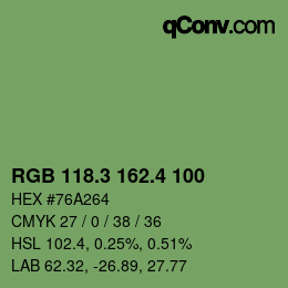 カラーコード: RGB 118.3 162.4 100 | qconv.com