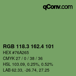 カラーコード: RGB 118.3 162.4 101 | qconv.com
