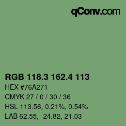 カラーコード: RGB 118.3 162.4 113 | qconv.com