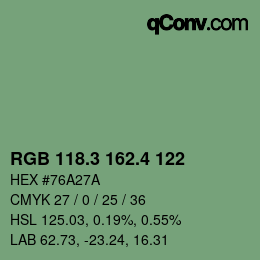 カラーコード: RGB 118.3 162.4 122 | qconv.com