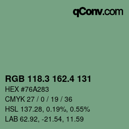 カラーコード: RGB 118.3 162.4 131 | qconv.com