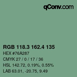 カラーコード: RGB 118.3 162.4 135 | qconv.com