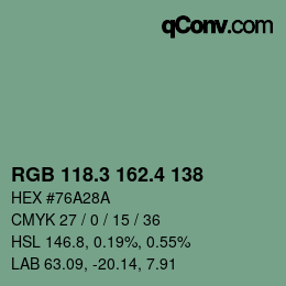 カラーコード: RGB 118.3 162.4 138 | qconv.com